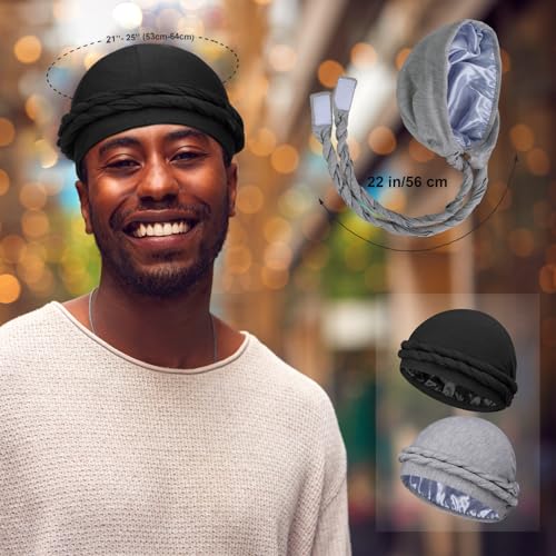 Image of MLTUAGE 2 Pcs Upgraded Satin Lined Turban Silky Head Wraps for Men, Mens Turban Head Scarf for Hair