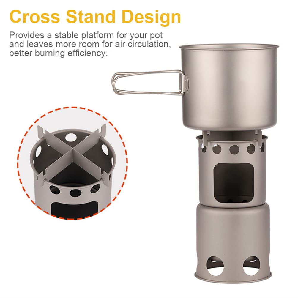 Réchaud à Bois en Titane - Réchaud de Camping Pliable avec Sac de Transport en Filet - Réchaud à Bois Portable à Alcool pour Camping, Pique-Nique, Barbecue