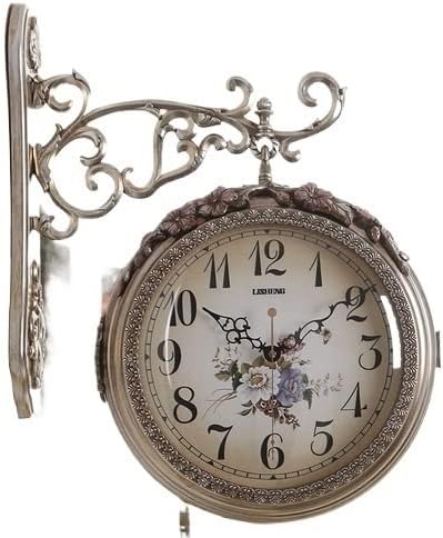 Reloj de pared, retro de doble cara europeo, retro, silencioso, para sala de estar, mecanismo americano de doble cara, decoración del hogar DF50WC
