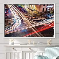 Framed Canvas Wall Art Light Exposure Colorful Industrial Lights Multicolor Neon Photography Places Portrait Realism - 16x24 inches