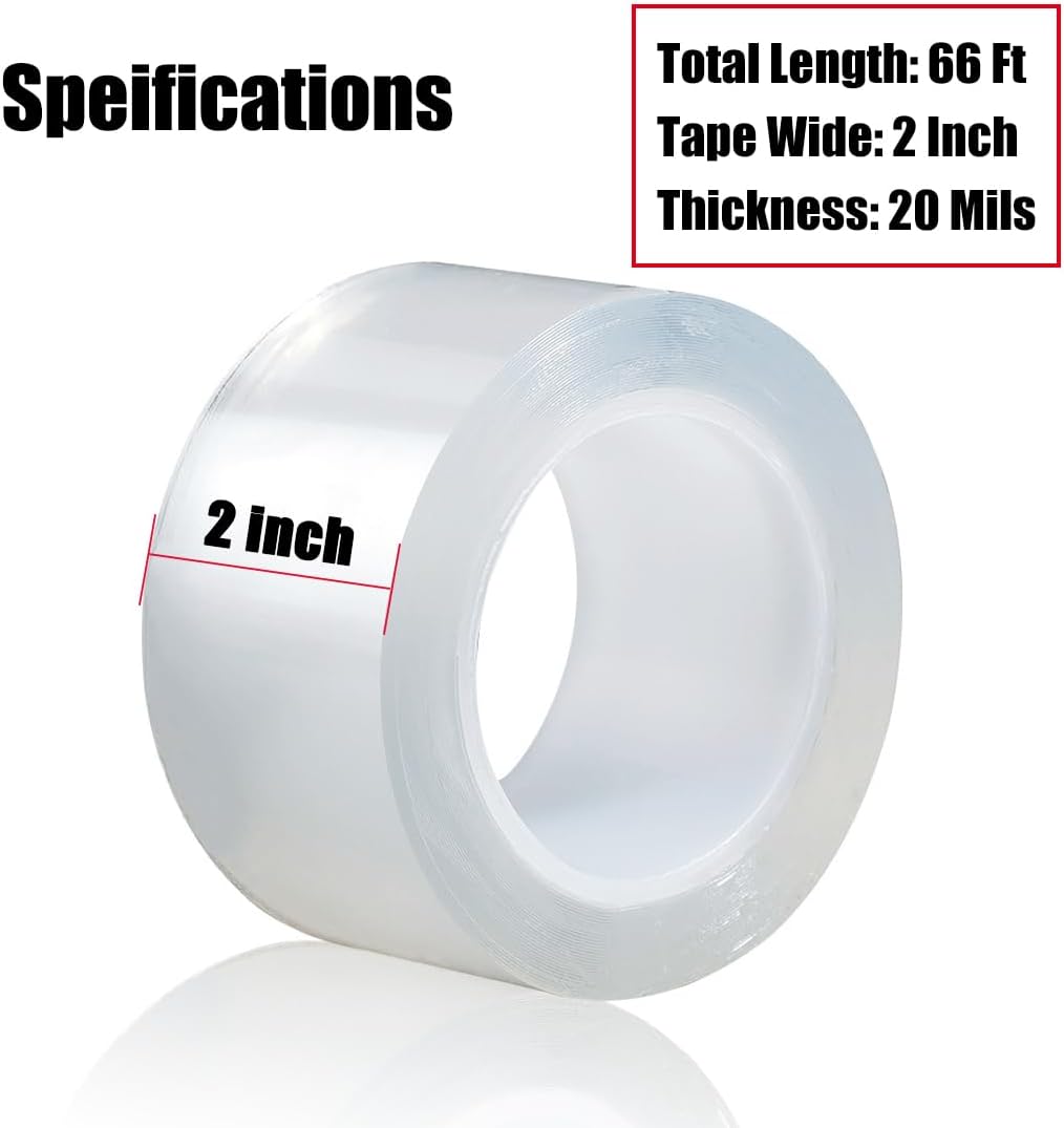 Transparent Window Weather Sealing Tape, 2 inch x 66 Ft, Clear Window Insulation Sealing Tape, Draft Stopper Adhesive Tape for Window Door Shower, No Residue