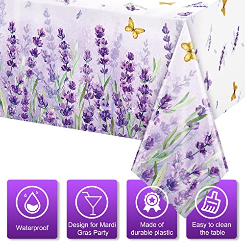 3 Pack Spring Summer Lavender Plastic Tablecloth Party Decorations, Purple Easter Watercolor Blooming Floral Butterfly Table Cover For Holiday Seasonal Spring Picnic Party Decorations, 54 X 108 Inch #TOP2