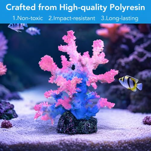 Image of Polyresin Coral Ornament for Fish Tank Decorations,Aquarium Landscape Decor - Safe for Saltwater & Freshwater,Blue&Pink