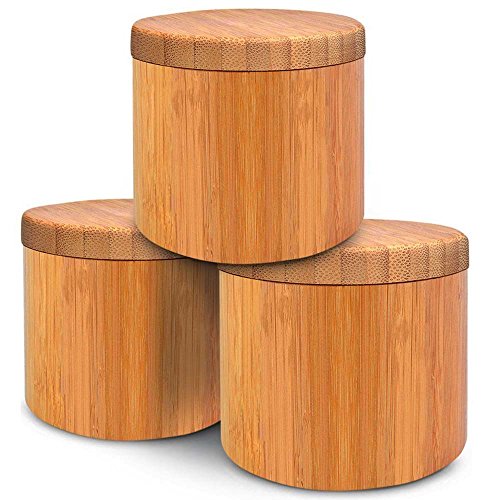 JapanBargain 4112, Bamboo Salt Boxes Spice Storage Containers With Magnetic Swivel Lid, 6 Ounce Capacity, 3 Pack