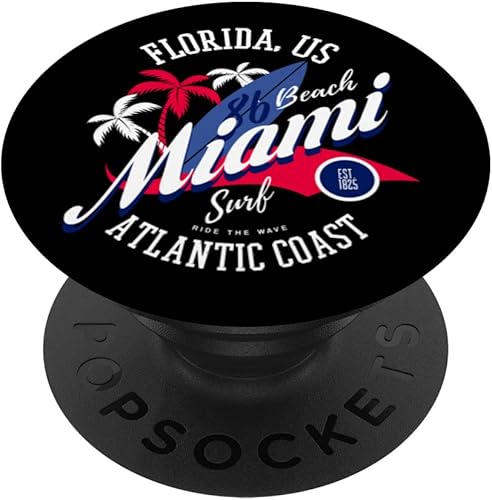 Miniatura 1 de Miami Florida USA Surf Novelty Graphic Tees & Cool Designs PopSockets Swappable PopGrip