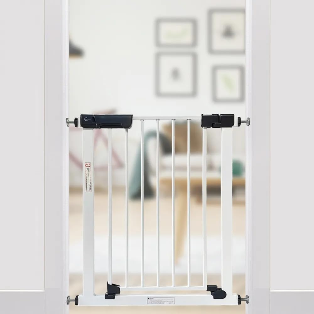 Callowesse Kuvasz Narrow Child & Pet Gate, 76cm High, Fits Openings 66-73cm, Pressure-Fitted, No Screws, for Narrow Doorways, Stairs & Hallways. Extensions Available (White)