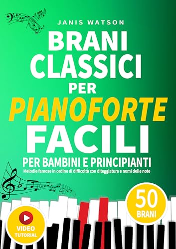 BRANI CLASSICI PER PIANOFORTE FACILI PER BAMBINI E PRINCIPIANTI: Melodie famose in ordine di difficoltà con diteggiatura e nomi delle note (Spartiti per ... Bambini e Principianti) (Italian Edition)