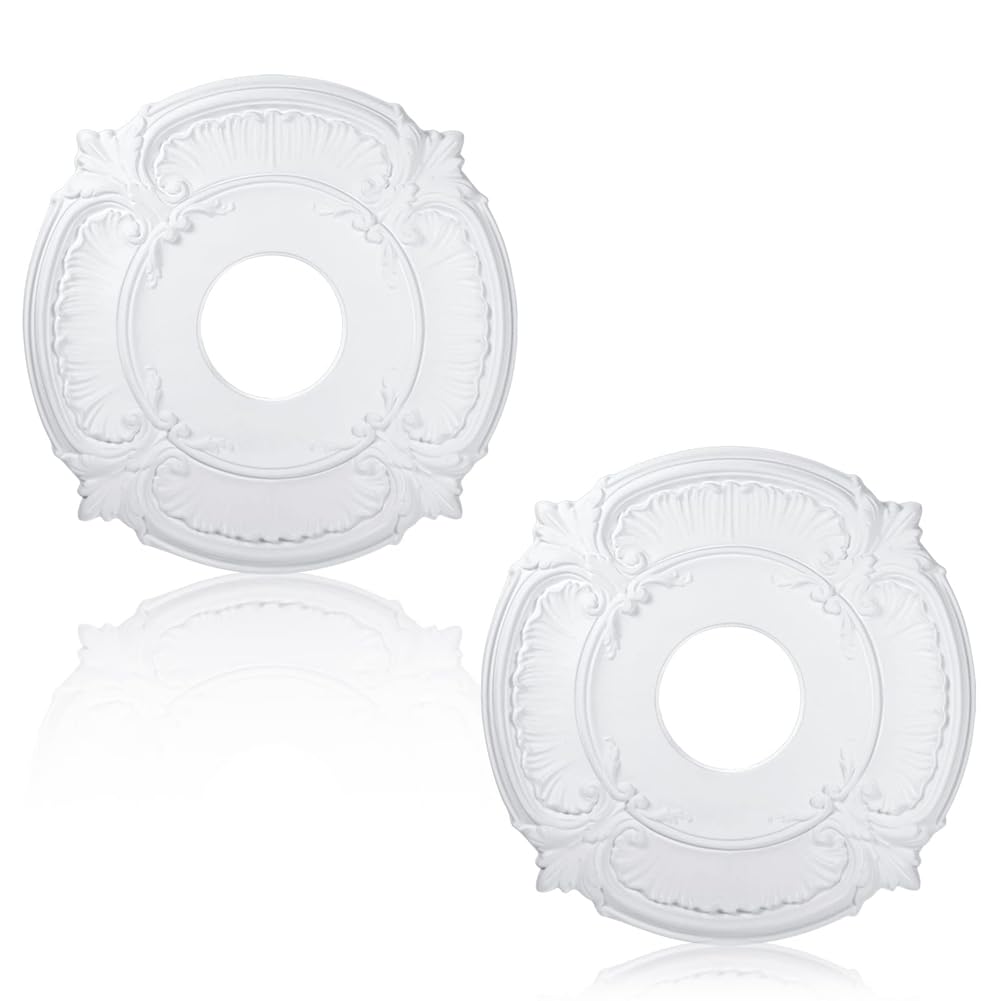 berjalan 2 Pieces PU Ceiling Medallion Decorative Ceiling Fan Medallion for Light Fixtures Ceiling Fans Chandeliers, 12 Inch OD