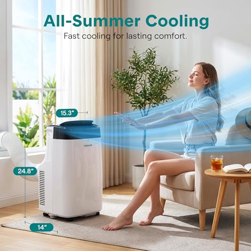 Image of SereneLife Portable Air Conditioner, Dehumidifier & Fan | Dual Motor 3-in-1 8,000 BTU AC with 64F-90F Temperature Range, Cools Up to 350 Sq Ft, 3 Fan Speeds, Remote Control & Window Kit, White