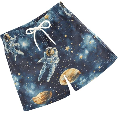 Pigsaly Boys' Swim Board Shorts Starry Sky Watercolor Planet Space Astronauts Boy's Swim Trunks Kids Swimwear 2T Multicolor