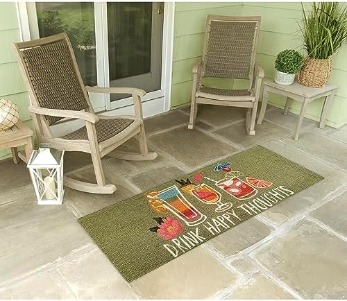 Liora Manne Frontporch Indoor/Outdoor Rug – Home Novelty Themed Doormats, Comfortable & Durable, Easy Care & Maintenance, UV Stabilized, 2' x 5',Happy Drinks Green