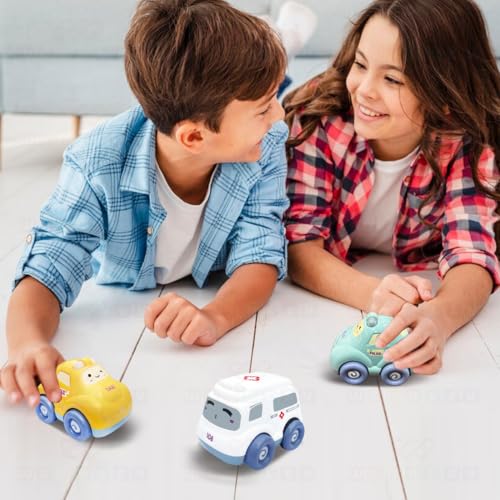 Image of Wembley Pull Back Toy Car For Kids Toddlers 2+ Years With Siren Sound & Light Of Ambulance Police And Fire Brigade Toy Cars With Inbuilt Batteries Birthday Gift For Boys Girls Pack Of 3, Multicolor