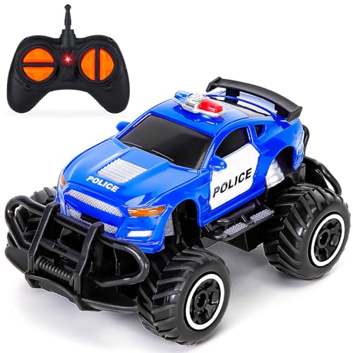 Highttoy Coche Teledirigido Niños, Juguetes Niños 2 3 4 Años Coche de Policía Teledirigido 2.4GHz Pequeño Coche Radiocontrol Coches Juguetes Niños de 2 Años Regalos, Azul Claro