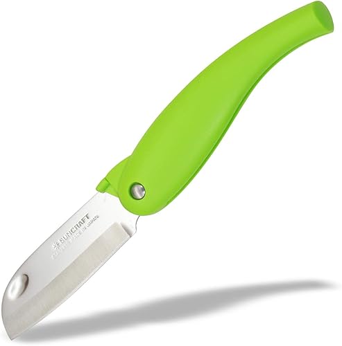 Seki Japan - Cuchillo plegable para frutas, cuchillo pelador pequeño, hoja de acero inoxidable de 3.3 pulgadas con mango de plástico verde, para