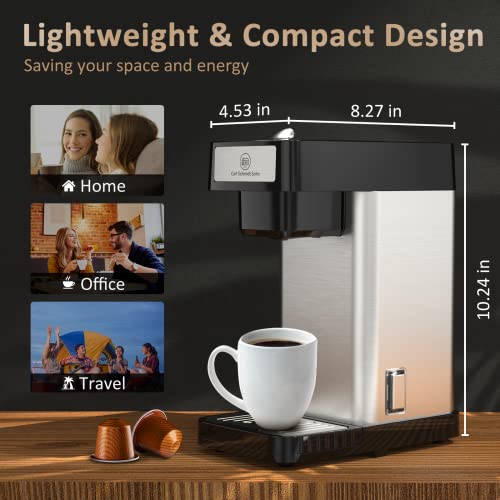 Single Serve Coffee Maker, Stainless Steel Coffee Pod Brewer, 10Oz Brew Sizes Coffee Maker With Auto Off, Rapid Coffee Pot With K-Cup Pods & Coffee Capsule, Coffee Machine With One-Button Operation #TOP2