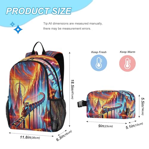 Emelivor Roller Coaster Kids Backpack for Girls Boys School Bookbag with Insulated Lunch Box for Preschool Primary School Back to School Backpack2