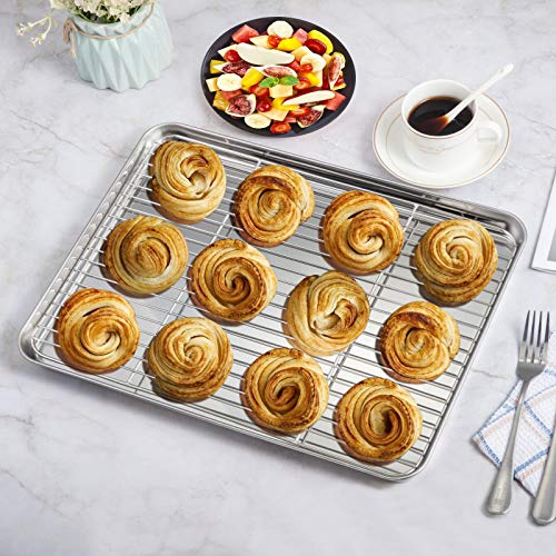 Wezvix Stainless Steel Baking Sheet With Cooling Rack Set Of 2 Cookie Sheets With Wire Rack Rectangle Size 12.5 X 10 X 1 Inch, Non Toxic, Rust Free & Less Stick, Thick & Sturdy, Dishwasher Safe #TOP1