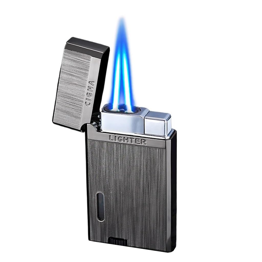 Butane Torch Lighter Cool Adjustable Dual Jet Flame Lighter Windproof Lighter Portable Refillable Gas Lighter for Collection Decorative Gift (Gas Not Included)(W-1)