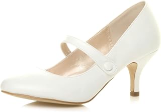 Womens Ladies Low mid Heel Mary Jane Strap Work Party Court Shoes Pumps Size