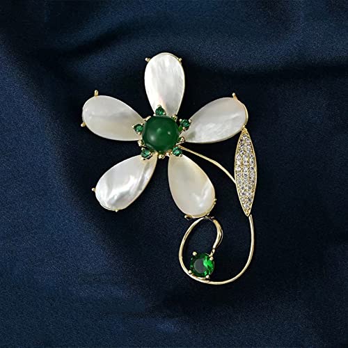 Broche de perla retro de alta joyería con flor de nácar y diseño elegante de ágata 2