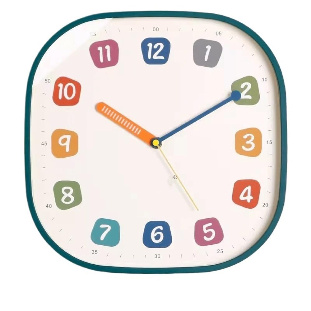 Tempo Orologio da parete semplice quadrato al quarzo silenzioso casa(Green)