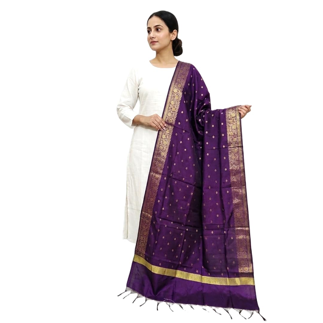 EUPHORIA Handwoven Banarasi Silk Dupatta with Golden Zari Work for Women | Traditional Indian Ethnic Wear for Parties, Weddings & Festivals-picture-23