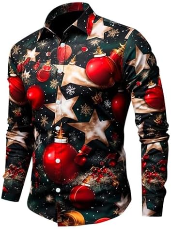 Mens Christmas Shirts Casual Long Sleeve Novelty Xmas Button Shirt 2025 Ugly Santa Claus Christmas Holiday Party Blouses