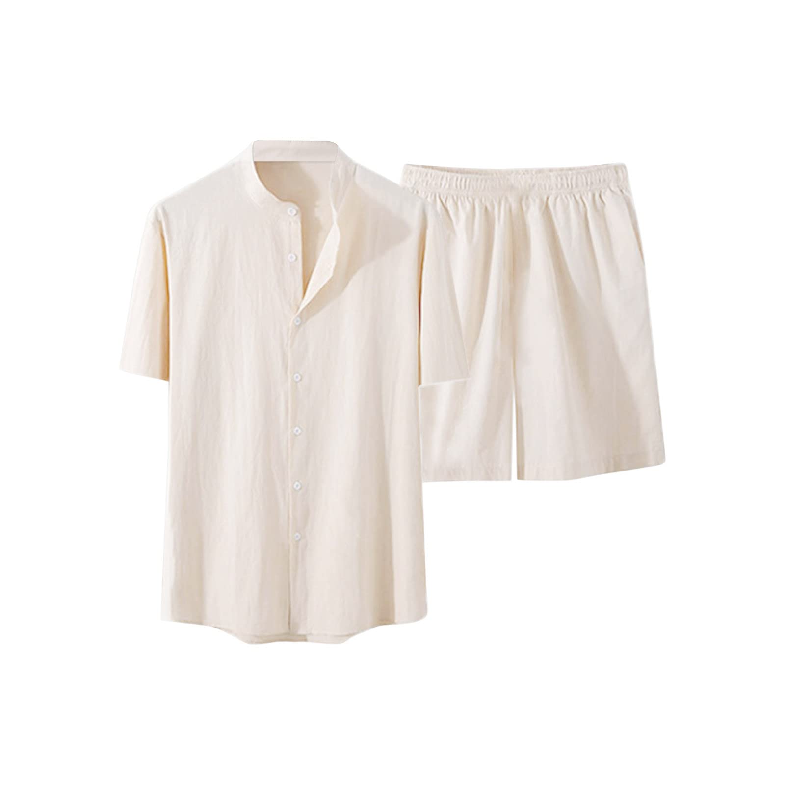 Generisch Set di 2 magliette da uomo, a maniche corte, per il tempo libero, da uomo, corto, camicia, traspirante, vestibilità normale, estivo, leggero, tinta unita, per il tempo libero, a maniche