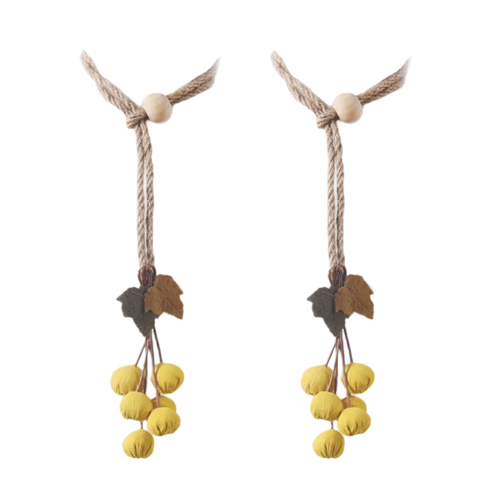 2Pieces Curtain Tiebacks Wood Bead Window Drapery Holdbacks Tie with Fabric Pumpkin for Living Room Bedroom Decors Fabric Window Drapery Holdbacks