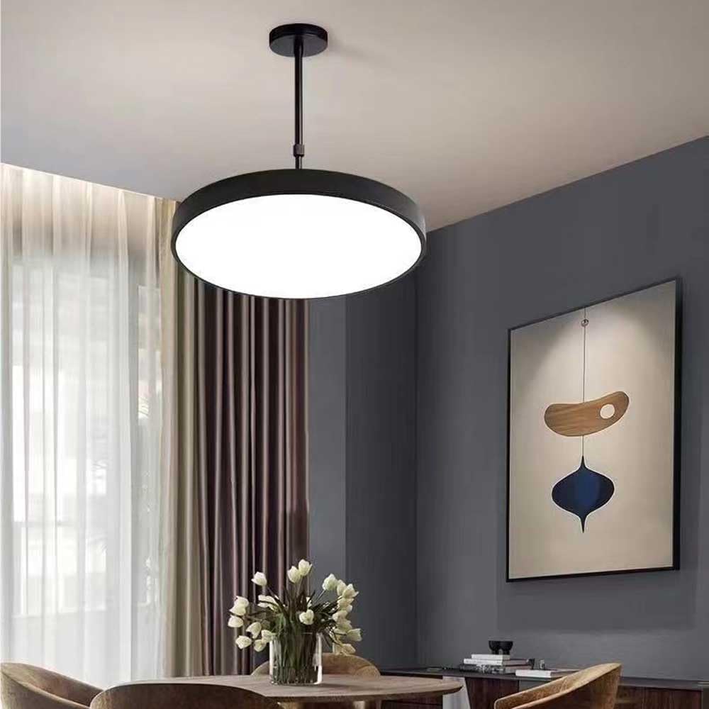 Nordic Black Discs -Shaped Chandelier LED Headlight Metal Acrylic Lampshade Pendant Lamp, Office Mall and Restaurant Coffee Shop Ceiling Light Adjustable Hanging Light