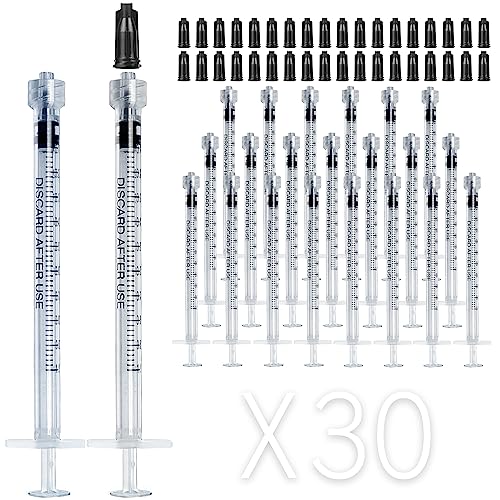 1ml Luer Lock Syringe Without Needle - 1cc Plastic Syringes Individually Sterile Sealed with Tip Caps, No Needles ( 30Pack 1 ml )