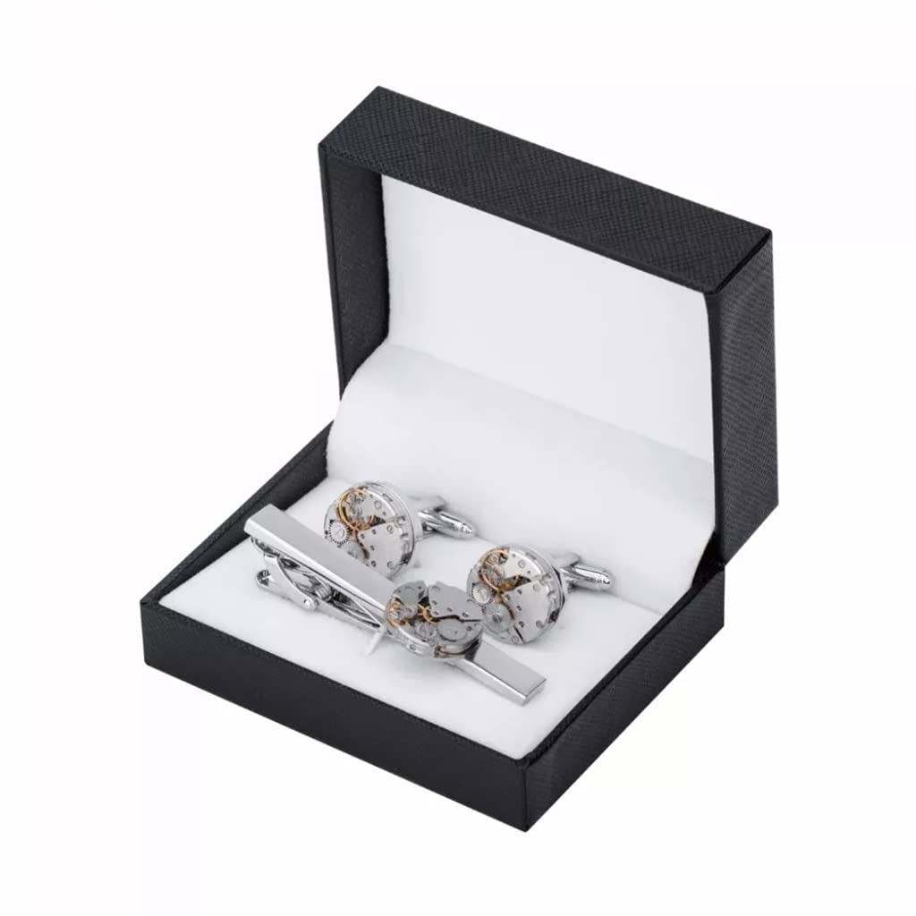 Herren Französisch Hemd Krawatte Vintage Uhrwerk Muster Manschettenknöpfe Krawattenklammer Set Manschettenklammern Pin