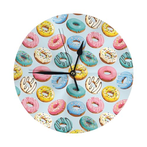 TZTTZT Horloge murale pour décoration de salon, horloge murale à imprimé beignet macaron, fonctionne à piles, silencieuse, sans tic-tac, horloge murale moderne de...