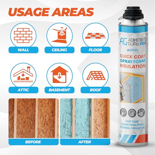 QuickCoat Closed Cell Spray Foam Insulation Kit for Wall–12x32.8oz(930g) Covers 240 BRD Ft–DIY Expanding Sealant Set, Insulates Heat&Sound, Fills Gaps&Cracks–12x Foam Cans, Cleaner, Gun & Safety Gear