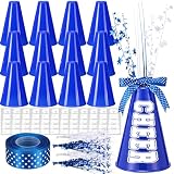 Rotatingpals 12 Pcs Blue Cheer Megaphone Bulk, Plastic DIY Megaphone Party Accessory, Cheerleading Centerpiece Decor for School Cheers Sports Match Game Outdoor Activities (Cheer,Blue, White)