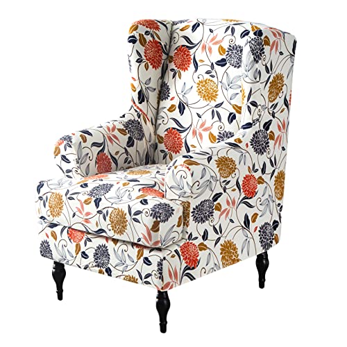 Crfatop Printed Wing Chair Slipcovers 2 Piece Stretch Wingback Chair Cover Spandex Fabric Wingback Armchair Covers With Elastic Bottom For Living Room Bedroom Wingback Chair,B08 #TOP1