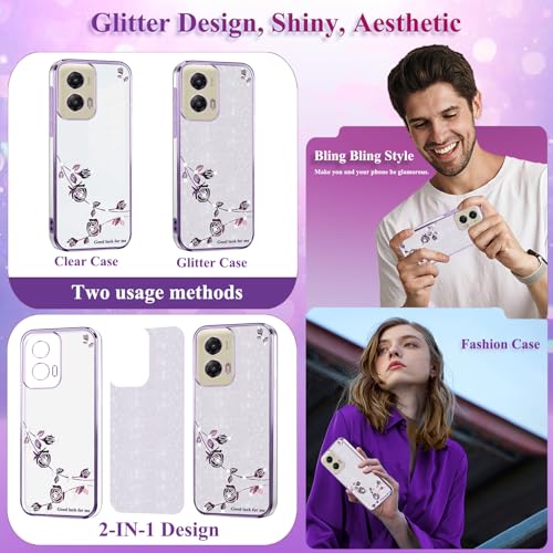 Coque Motorola Moto G Stylus 5G 2024 transparente pailletée à motif floral rose pour femme - 5