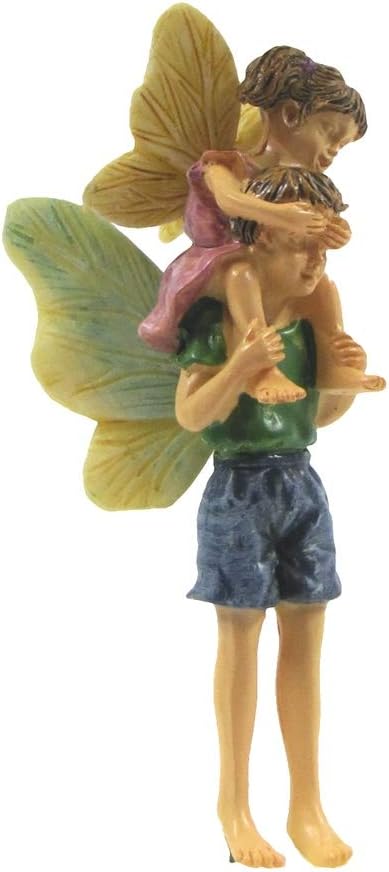 Treasure Gurus Mini Fairy Girl Boy Siblings Kids Piggyback Ride Figurine Garden Accessory Dollhouse Decor Ornament - Image 2