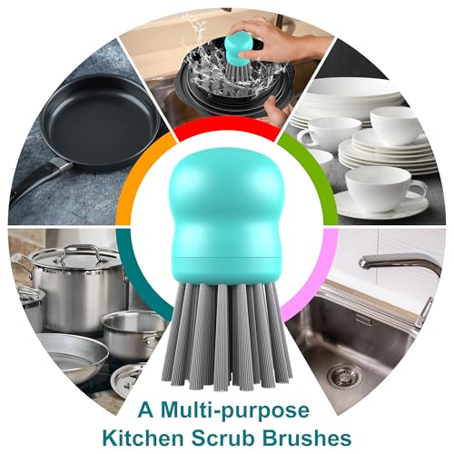 Image of Mini Dish Brush for Cleaning Chicken Shredder, Palm Brush Dish Scrubber with Ergonomic Grip, Kitchen Brush for Washing Dishes, Pans, Pots, Sink (2, Mint Green)
