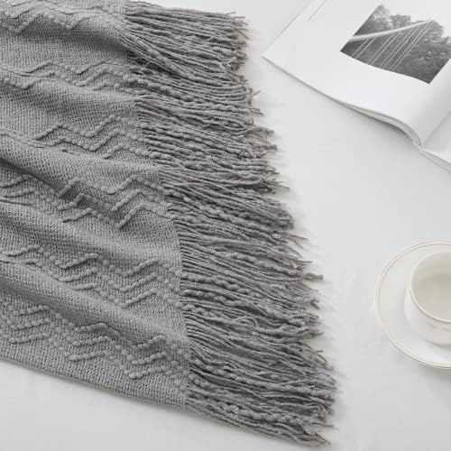 BOURINA Throw Blanket Textured Solid Soft Sofa Couch Decorative Knit Blanket, 50" x 60" Dark Grey