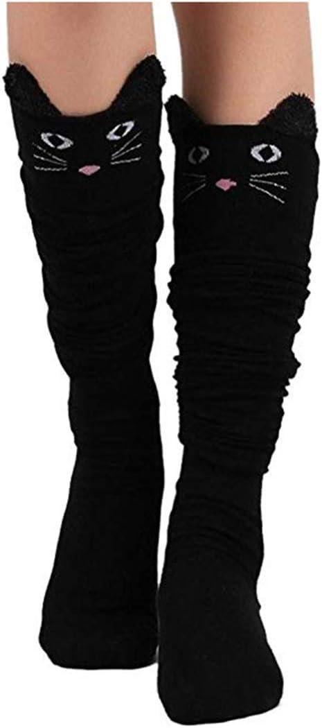 Womens Knee High Socks, womens socks, PXH Ladies Cat Catoon Cute Novelty Long Socks Over Knee High Sock. Black 58cm/22.83" - Image 5