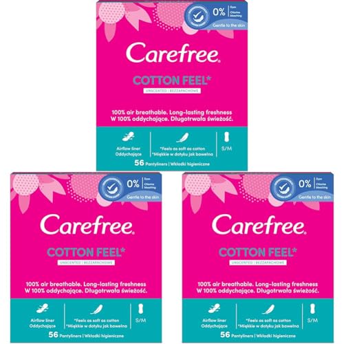 Image of Carefree Cotton Feel Normal Panty Liners, 56 Count (Pack of 3)