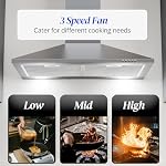 FIREGAS Range Hood 30 inch, Wall Mount Range Hood with LED Lights, 3-Speed Exhaust Fan, Ducted/Ductless Convertible, Aluminum Mesh Filters, Button Controls, Stainless Steel Kitchen Vent Hood
