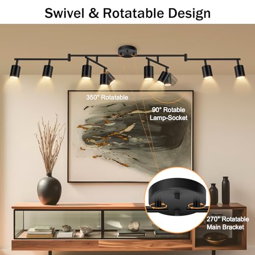 Black Track Lighting Fixture Ceiling, Modern Track Light Fixtures Kitchen, 8-Light Rotatable LED Track Lights, Semi Flush Wall Sconces Lighting for Dining Room/Hallway(GU10 Socket, Bulb Not Included)