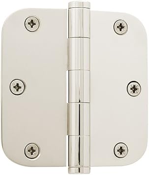 Grandeur Hardware 819965 3.5" Button Tip Residential Hinge with 5/8" Radius Corners in Polished Nickel, 3.5" x 3.5"