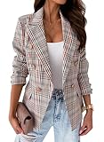 futurino Women's Casual Blazer Front Open Long Sleeve Double Breasted Fashion Print Suit women