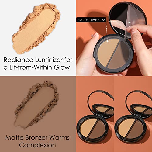 Focallure Bronzer And Highlighter Palette,Face Illuminator Contour Palette,Long Lasting Shimmer Makeup Palette,Cruelty Free Waterproof Matte Bronzer Powder Glow Makeup Kit,Deep Gold&Dark Brown #TOP1