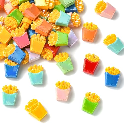 LiQunSweet 20 pcs Mixed Colors French Fries Theme Resin Beads Cute Imitation Fast Food Spacer Loose Beads for Bracelet Earring Necklace DIY Crafts Jewelry Making