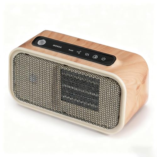 MOKKA 3-in-1 デスクトップヒーター兼加湿器 暖房＋冷風＋加湿 セラミックヒーター 3秒快速加熱 静音小型 木目調 経済的ファッション 2段階切替 300W/600W 冷風2段切替 6畳対応