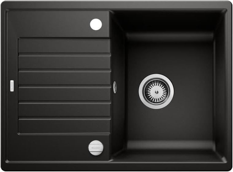 Yukarıdan aşağıya view of the BLANCO ZIA 45 S Compact Kitchen Sink, highlighting the main basin, draining board, and rotary drain control.